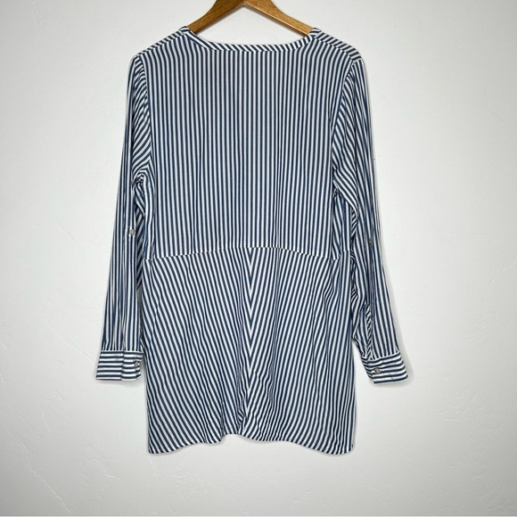 J Jill Blue White Striped Button Down Shirt Roll Tab Sleeves Size Medium Office - Picture 3 of 13
